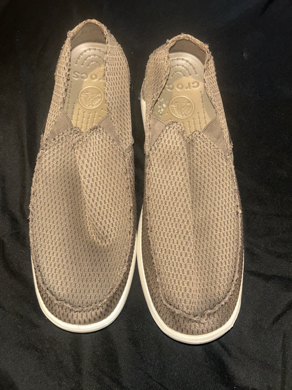 CROCS Taupe Knit Slip-On Loafers with White Outsole - Picture 5 of 6